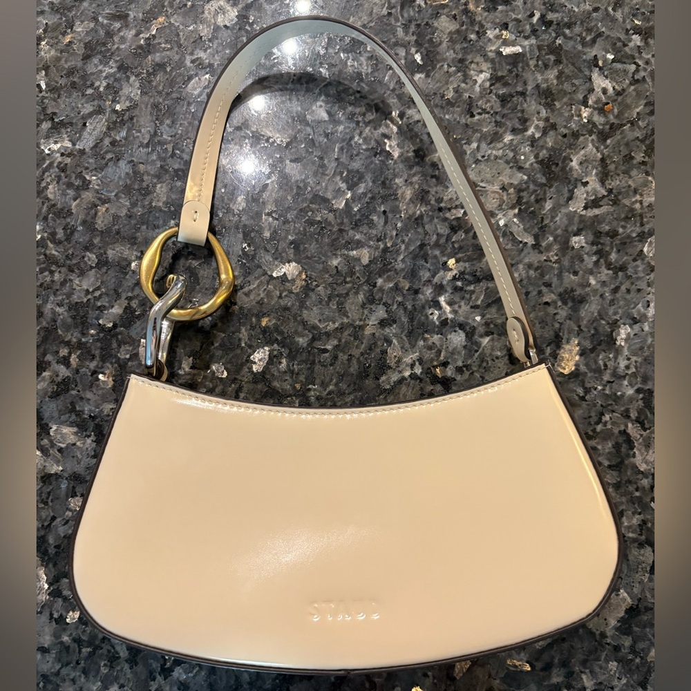STAUD Ollie Leather Shoulder Bag in Cream